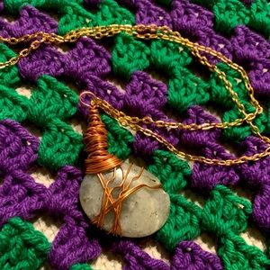 Grey agate stone handmade new pendant necklace copper wrapped